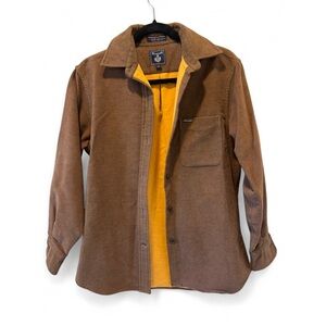 Faconnable Women’s Brown Cotton Utility Shirt Jacket Shacket with Yellow Accents